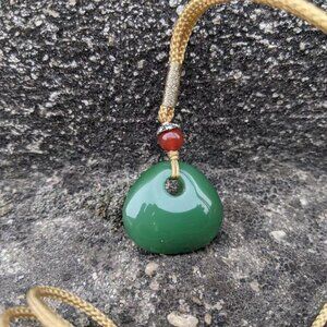 Natural Green Hetian Jade Jasper Soft Jade Love Lock Pendant Necklace